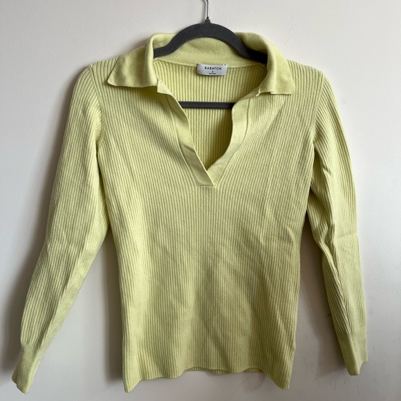 Aritzia Babaton V-neck Polo Mcsweeney Sweater in Chamomile Yellow - Picture 2 of 9
